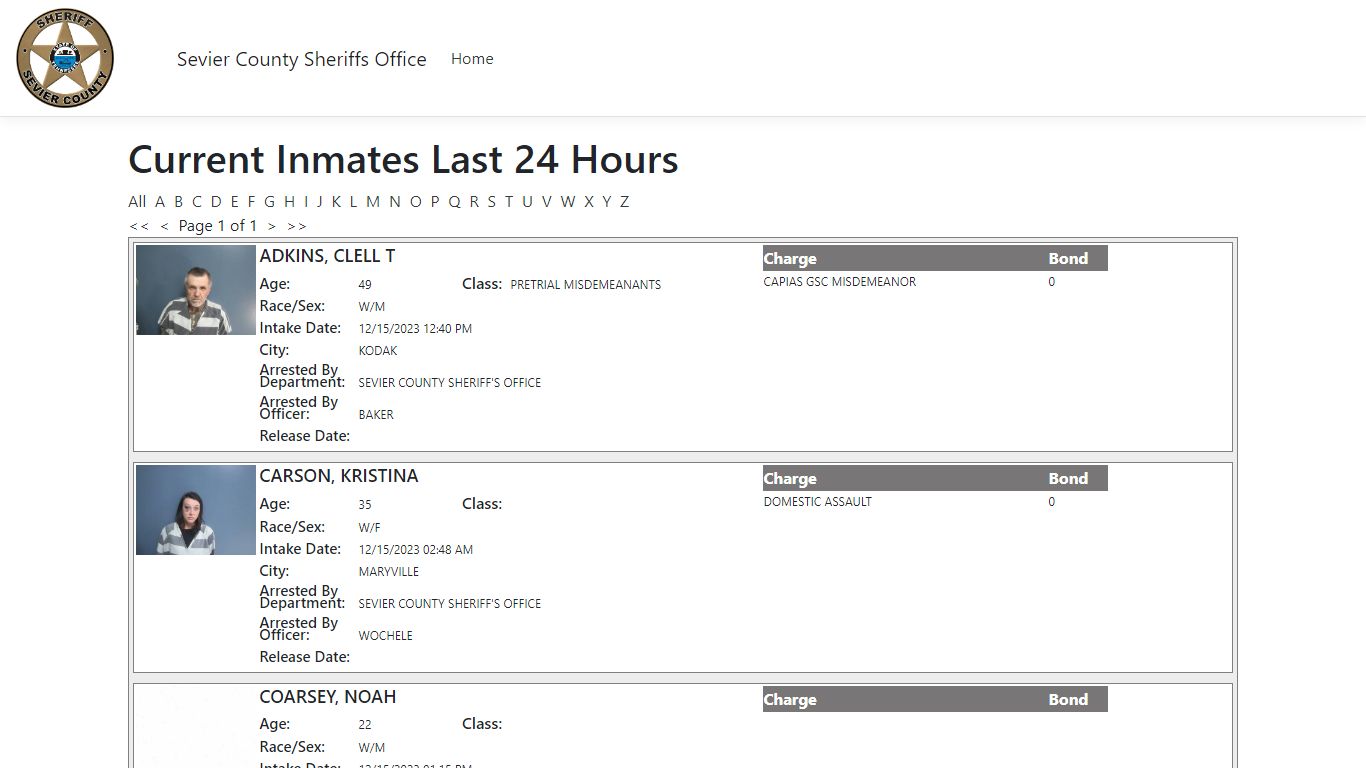 Inmates - ISOMS Portal - Sevier County, Tennessee